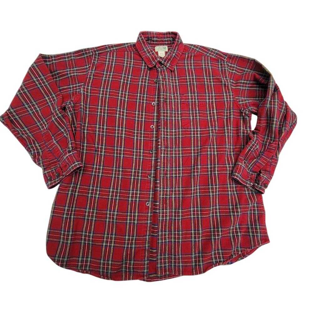 LL Bean Mens XL Regular Scotch Plaid Flannel Shirt Long Sleeve Red Button Down